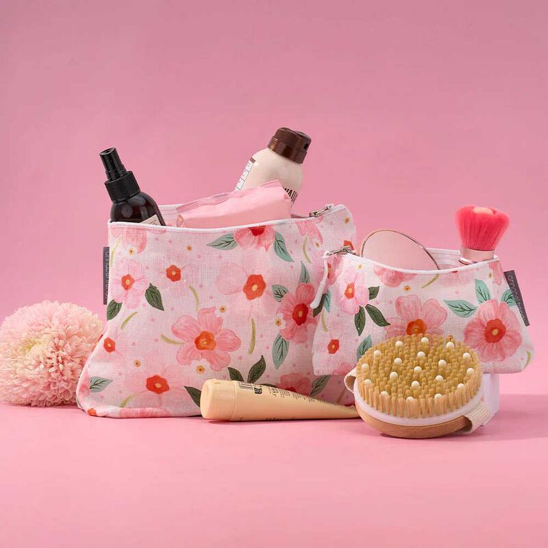 Annabel Trends Linen Cosmetics Bag Large - Meadow Blush image number 2